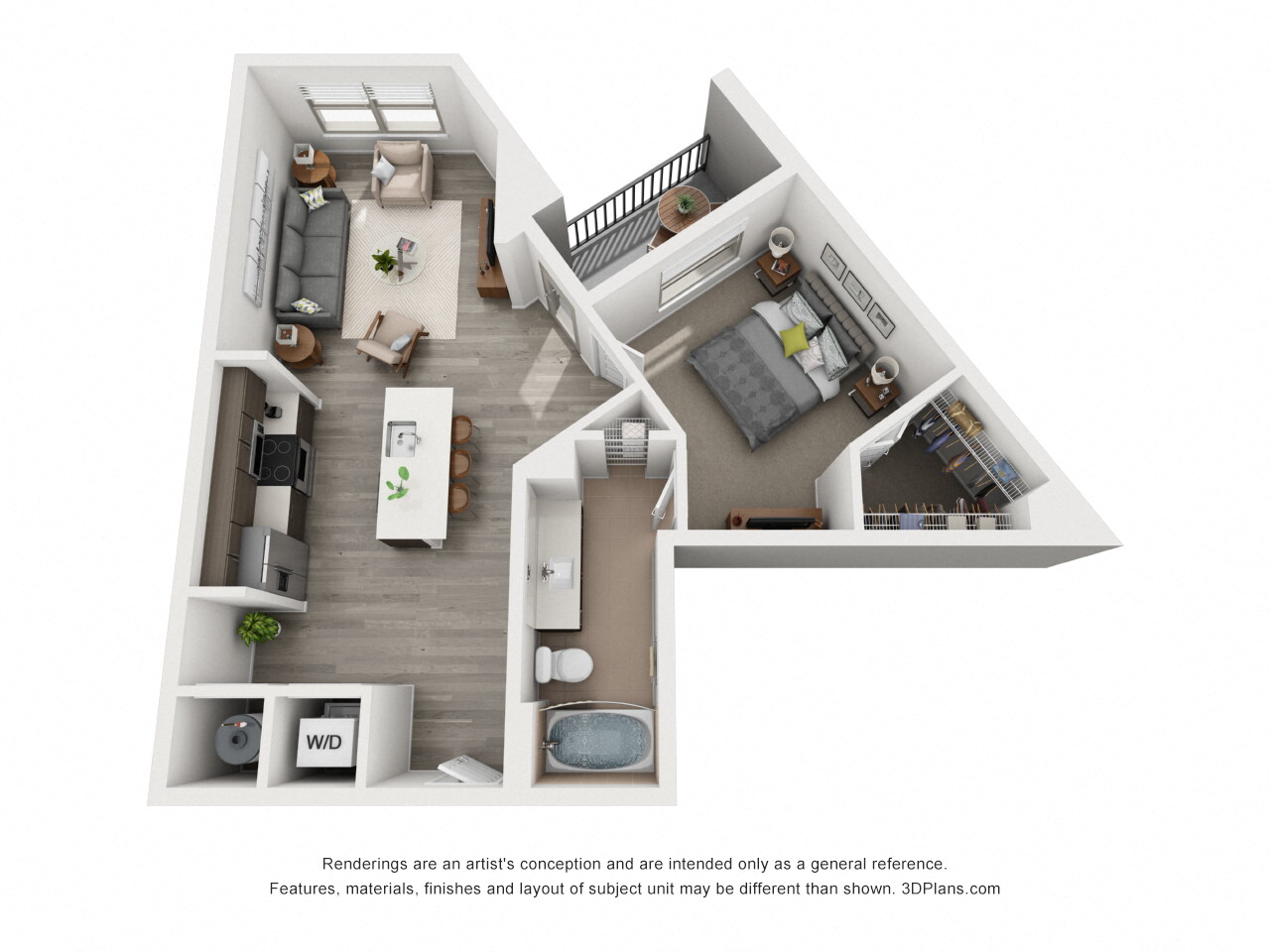 Floor plan for 1 bed, 1 bath, 792 sqft
